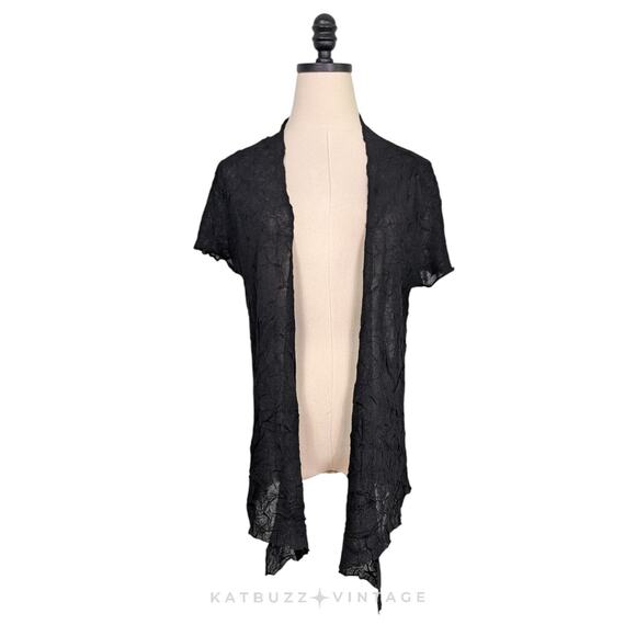 Eileen Fisher Top Cardigan S Black Open Lagenlook Eclectic Artsy Summer Layer - Picture 2 of 8